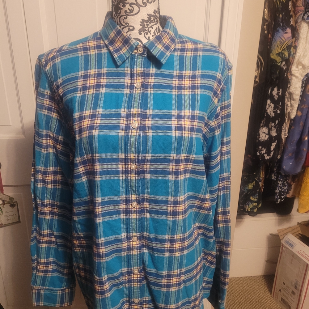 Lands' End Vibrant Blue Plaid Women's Shirt